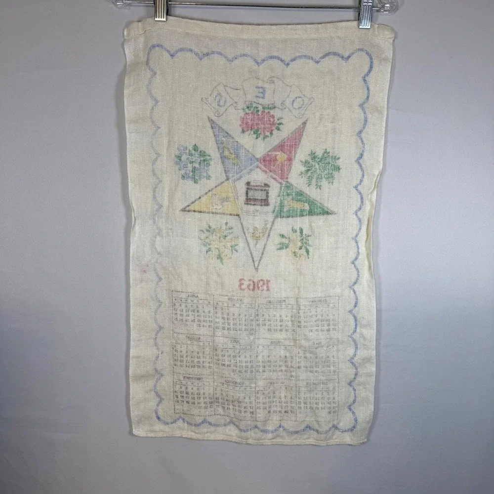 1963 Eastern Star OES Calendar Tea Towel Linen Burlap‎ Calendar Tapestry